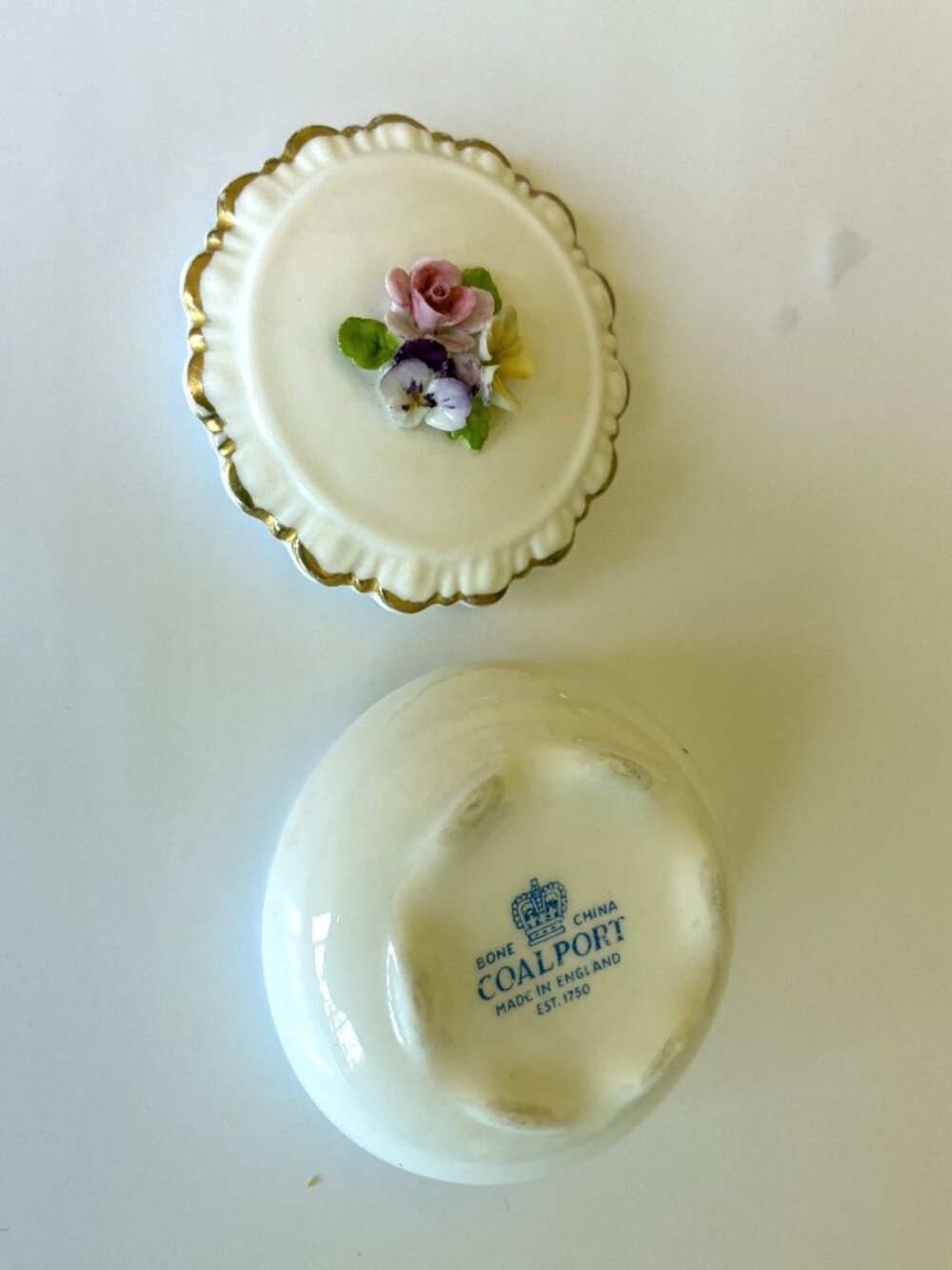 Coalport Floral Trinket Box Bone China White England 3D - Vintage